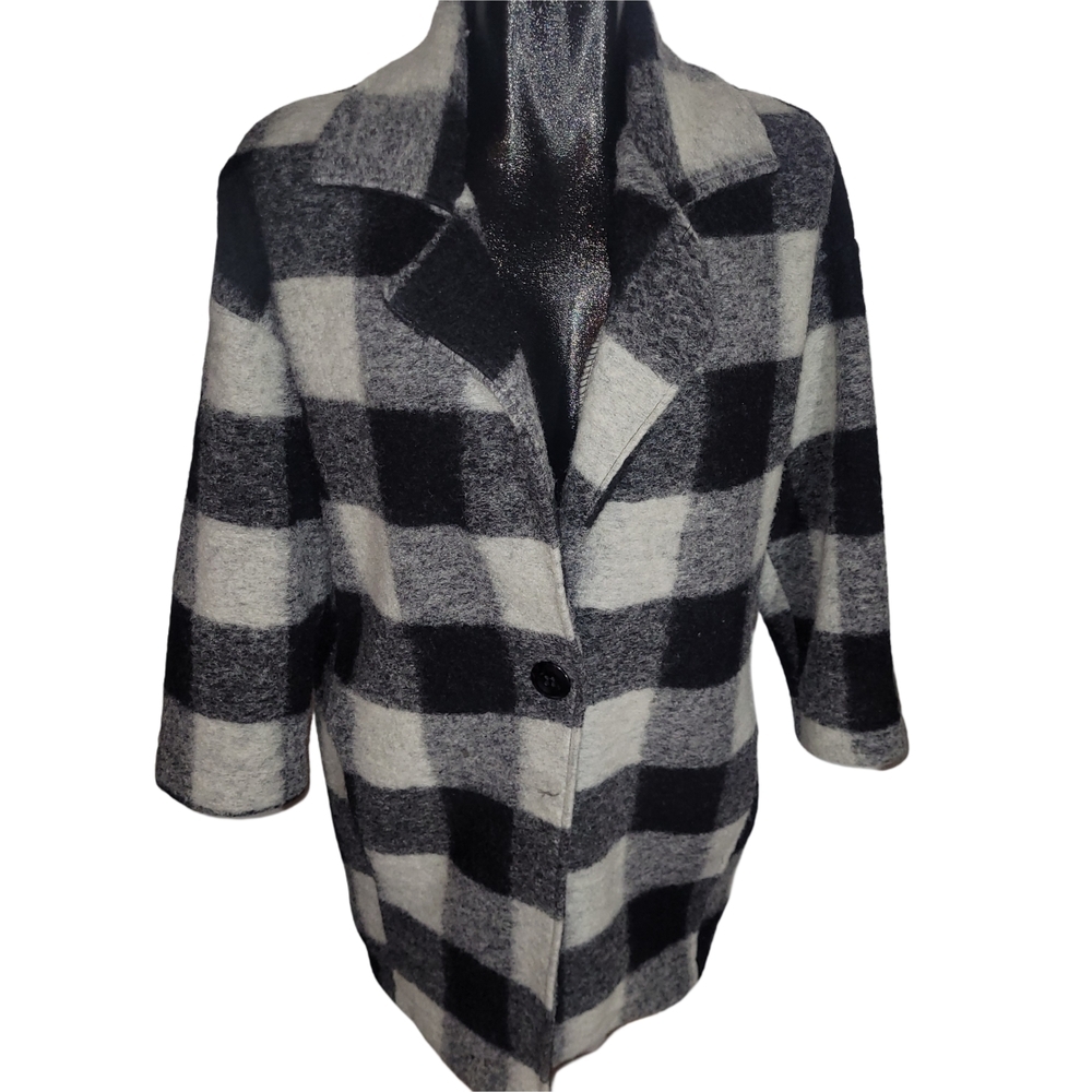 Marisa & Marie Black & White Buffalo Plaid Wool Blend Light Coat Shacket Size S